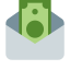 an envelope with a green dollar bill sticking out of it